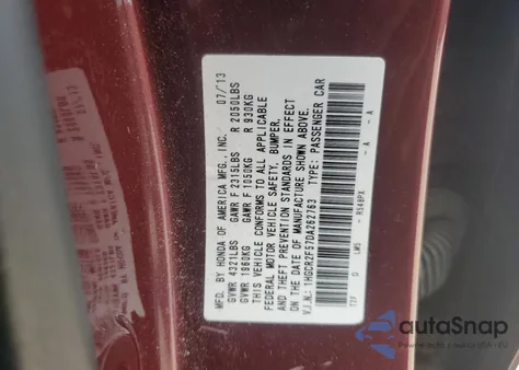 2013 Honda Accord Sport z USA, uszkodzony, nr VIN 1HGCR2F57DA262763